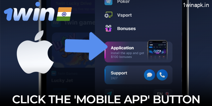 Click on the green 'Mobile App' button in the top right hand corner of the 1Win homepage